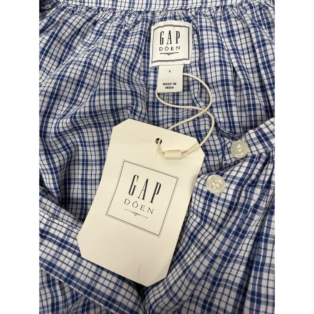NWT Gap x DÔEN Gingham Puff Sleeve Cotton Blouse Blue Check Button Front Large - Picture 8 of 9